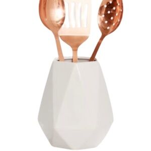 UO Urban Outfitters Geo Faceted Ceramic Utensil Holder Crock White